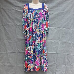 NWT UMGEE Multicolored Floral Dress Size M Square Neckline Navy Lined Preppy